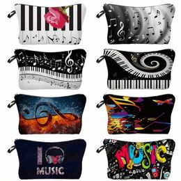 high Quality Organizer Portable Pencil Case Piano Guitar Painting Women Makeup Bag Heat Transfer Music Notes Print Cosmetic Bags F53U#