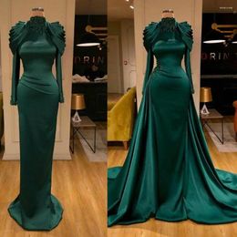 Party Dresses Mermaid Evening With Detachable Train High-neck Long Sleeves Beaded Gown Formal Ruched Custom Prom Dress Muslim