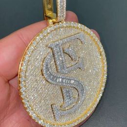 Iced Out Sier Round Bling Hip Hop Baguette Cut S Pass Diamond Tester Moissanite Custom Pendant