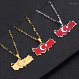 Pendant Necklaces Turkey Ethnic Map Flag Necklace Stainless Steel Gold Silver Colour Men Women Turkish Country Jewellery Gift