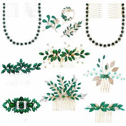 efily Vitnage Green Crystal Wedding Hair Accories Bridal Pearl Hair Comb Rhineste Headpiece Jewelry Valentine's Day gift 51mp#