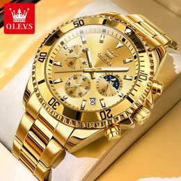 OLEVS Luxury Golden Watch for Men Fashion Waterproof Male Wristwatch Original Top Brand Moon Phase Quartz Mens Watches High-end 240407