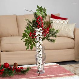 Decorative Flowers Wisteria Iced Pine And Berries Artificial Arrangement In Glass Vase