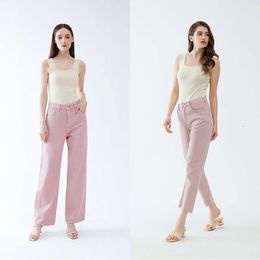 2024 New High Waist Show Legs Long Elegant Style Floor Dragging Pants Loose Fit Wide Leg Cotton Soft Denim Pants Women