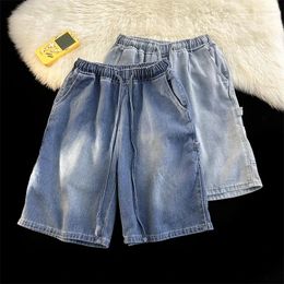 Men's Jeans 2024 Men Summer Fashion Drawstring Loose Casual Shorts High Street Denim Short Pants Male Solid Colour F59