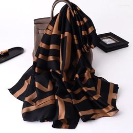 Scarves 180 90cm Print Sunscreen Silk Satin Scarf Female Long Poncho Fashion Spring Shawl Wrap Foulard Bandanna Muffler