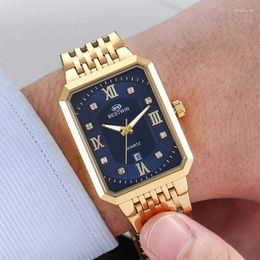 Wristwatches Square Men Gold Wrist Watches Date 2024 Top Business Stainless Steel For Male Clock Relogio Masculino