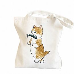 kawaii Cats Fish Shop Bag Shopper Bag Tote Bag Summer Shoulder Canvas Large Capacity Wild Menger Cute Fun Handbag D4C4#