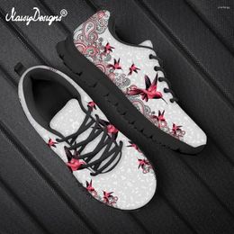 Casual Shoes Noisydesigns Women Black Flats Bohemian Hummingbird Pattern Sneakers For Ladies Breathable Lace Up Female Flat 2024