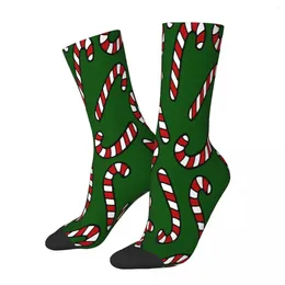 Men's Socks Candy Cane Pattern Dark Green Stripe Male Mens Women Spring Stockings Printed