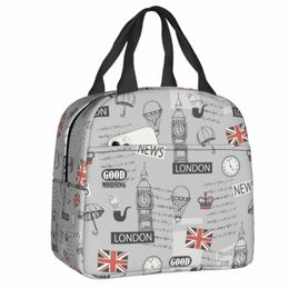 retro Ld British Pattern Insulated Lunch Bag UK United Kingdom Waterproof Cooler Thermal Lunch Box For Women Food Tote Bags 89MY#