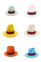 Trend Cream Wool Felt Fedora Hats with Patchwork Ribbon Band Vintage Fashion Men Jazz Felt Cap Women Panama Party Wedding Hat5186623