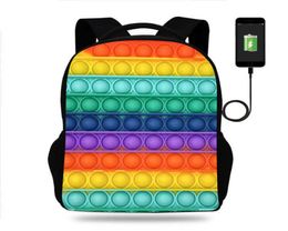 12 Colours 3PCS/DHL push pops bubble printed backpack shoulder bags 17 inch kids students school bag book pack USB charing earphone port Backpacks G87085K8868782