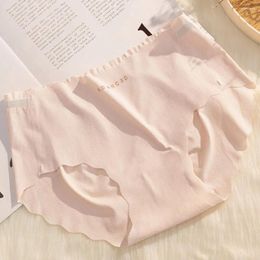 Women's Panties Solid Color Ice Silk Breathable Soft Cotton Crotch Seamless Lingerie Letter Japanese Style Middle Waist Briefs Daily