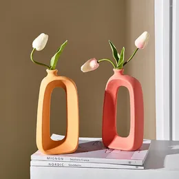 Vases Modern Vase Circular Hollow Ceramic Donuts Flower Pot Colourful Home Decor Table Accessories Interior Office Desktop Gifts