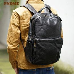 Backpack PNDME Fashion Designer High Quality Genuine Leather Men's Black Casual Outdoor Travel Real Cowhide Laptop Schoolbag