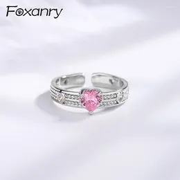 Cluster Rings Sparkling Pink Zircons Engagement For Women Korean Cute Fashion Simple LOVE Heart Handmade Bride Jewellery Gifts