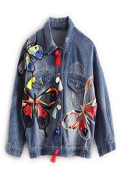 Colorful Butterfly Embroidery Ladies Jean Jackets Patch Designs Womens Denim Coats with Tassel Short Chaquetas Mujer Slim Jacket167586663