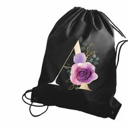 drawstring Bag Gym Bag Rose Fr Letter Printing Outdoor Travel Shoes Storage Bag Thickened Portable Sports Shoe Girls z0ob#