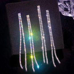 Dangle Earrings Luxury Long Tassel Full Rhinestone Drop For Women Bijoux Shiny Crystal Earring Wedding Party Jewellery Accessories