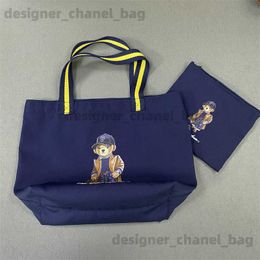 Totes Lotte Japanese Korean Bag Pol Embroidery Printed Brown Coat Bear Canvas Bag Shopping Bag Mother Bag Shoulder Bag T240416