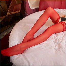 83FC Sexy Socks Women Sheer Sexy Stockings Lace Top Thigh High Stockings Over The Knee Long Socks Nightclubs Calcetines Lingerie Black White 240416