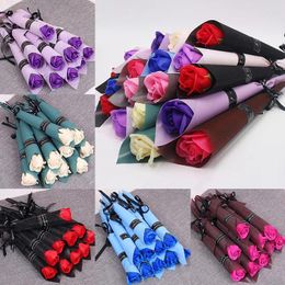 Decorative Flowers 5/1Pcs Artificial Rose Soap Red Bouquet Wedding Home Decor Scrapbooking Craft Valentines Day Gift Holding Fake