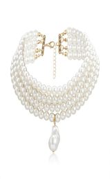 Choker 10mm Imitation pearl Pendants necklaces women fashion threelayer handmade neck clavicle chain elegant and simple wild bead3275560