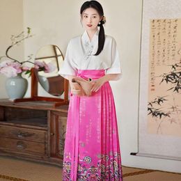 Casual Dresses Calligraphy Horse Face Skirt 2024 Spring And Summer Women Clothing Small Cropped Improved Hanfu Suit Chinese