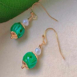 Dangle Earrings Natural Pumpkin Shape Jadeite Beads Pearl Eardrop Gold Ear Hook Stud Bohemian Chandelier Clip-on Crystal Casual Wedding