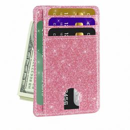 glittering Slim Minimalist Wallet, Frt Pocket Wallets, RFID Blocking Credit Card Holder for Women g9fi#