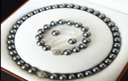 Hand knotted beautiful 8mm black shell pearl necklace 45cm bracelet 19cm earrings set 2setlot fashion jewelry43450722297080