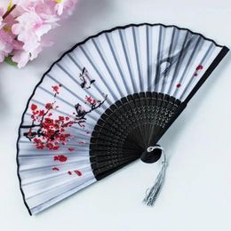 Decorative Figurines Hollow Pattern Fan Elegant Chinese Style Bamboo Folding With Flower Tassel Portable Hand Held For Women Girls