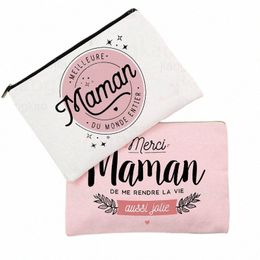 best Mom In The World French Print Women Cosmetic Bag Travel Makeup Case Toiletry Storage Bags Festive Birthday Gift for Momther d9Wk#