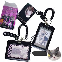 black Photocard Holder Mini Photo Album School Bag Pendant Charm Keyring Bus Card Protective Case Idol Photocard Keychain Y5xW#