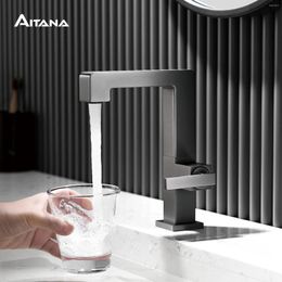 Bathroom Sink Faucets Luxury Gun Grey Brass Faucet With Single Handle Cold And Dual Control Modern Minimalist Design Rotatable Basin Tap