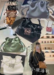 Women Fashion Loeweelry Original Designer Bags Flamenco Lucky Bag Mini Full Cowhide Drawstring Bucket Women Top Brand Shoulder Totes with Logo