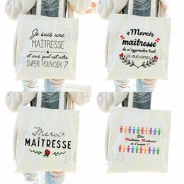 best Teacher French Print Fi Women Canvas Shop Bag Eco Harajuku Aesthetic Persalized Super Mistr School Bags Gift X23Z#