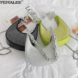 Shoulder Bags Sparkling Diamonds Women Armpit Luxury Rivets Thick Handle Messenger Bolsa Summer Fashion Chain Underarm Purses