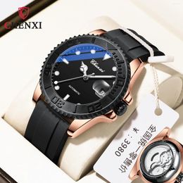 Wristwatches CHENXI 8807 Men's Mechanical Watch Automatic Calendar Night Light Waterproof Watches Silicone Fashion For Male Clock Gift