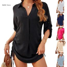 Women's T Shirts Womens V Neck Half Sleeve Drawstring Swimsuit Coverup Pool Dress Beach Shirt Pair With Summer Shorts