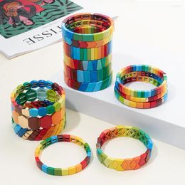 Strand 2024 Fashions Bohemian Rainbow Enamel Bracelet For Women Muti-shaped Colorful Beads Elastic Bangle Jewelry Gift