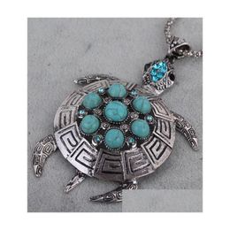 Pendant Necklaces Necklace Earrings Set Women Retro Turquoise Turtle Charm Female Accessories Jewelry Drop Delivery Pendants Dhw6Y