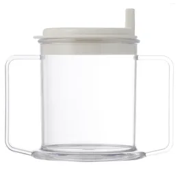 Disposable Cups Straws Plastic Water Cup Kids Glass Juice Kitchen Double Handle Commodity Old People Mugs Cooking Child