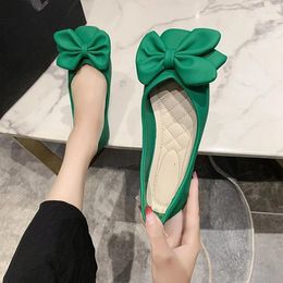 Casual Shoes Fashion Pumps Soft Women Sneakers 2024 Low Heel Square Toe Bow Solid Colour Ladies Flat