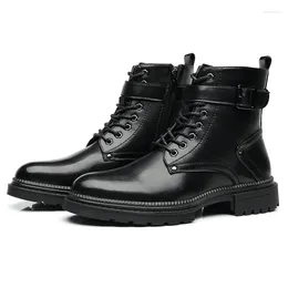 Boots Brand Designer Mens Leisure Military Black Platform Shoes Spring Autumn Ankle Boot Cow Leather Botas Hombre Chaussure Male