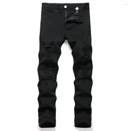 Men's Jeans Men Black Stretch Skinny Fit Pencil Trousers Knee Ripped Distressed Motorcycle Biker Pants For