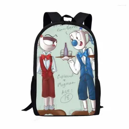 School Bags 2024 Cuphead Mugman Print Pattern Bag For Children Young Casual Kids Backpack Teens Large Capacity