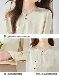 Women's Blouses Womens Retro Jacquard Chiffon Shirt 2024 Spring Chinese Style Button Up Stand Collar Top