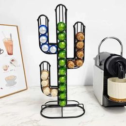 Black Iron Cactus Coffee Pod 40PCS Capsule Nespresso Holder Wire Iron Storage Creative Display Metal Rack Coffeware Set 240416